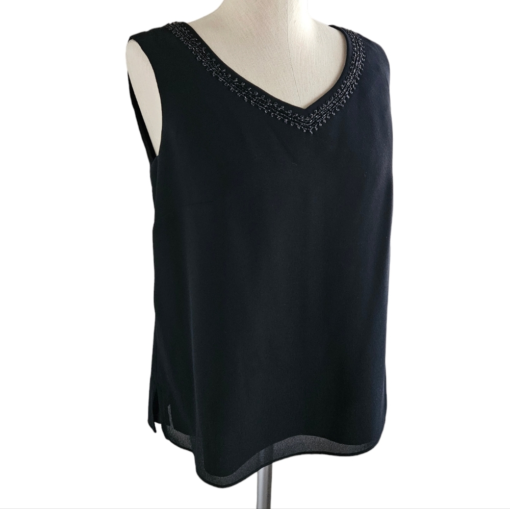 R&M RICHARDS BY KAREN KWONG Black Beaded V-Neck Tank | SZ 10